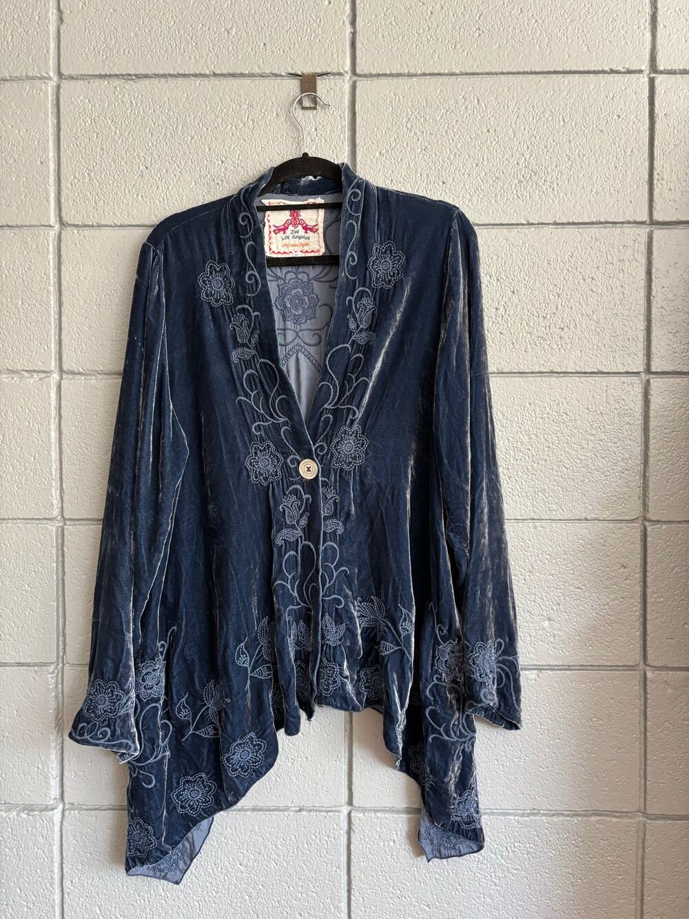 Johnny Was Velvet Burnout Button Waterfall Cardigan Jacket size XL